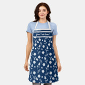 blauwe en witte rozen Rosebud Floral Print Schort (Gedragen)