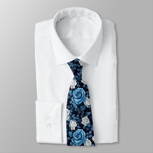 Blauwe En Witte Rozen Stropdas (Gebonden)