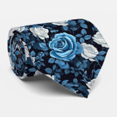 Blauwe En Witte Rozen Stropdas (Opgerold)
