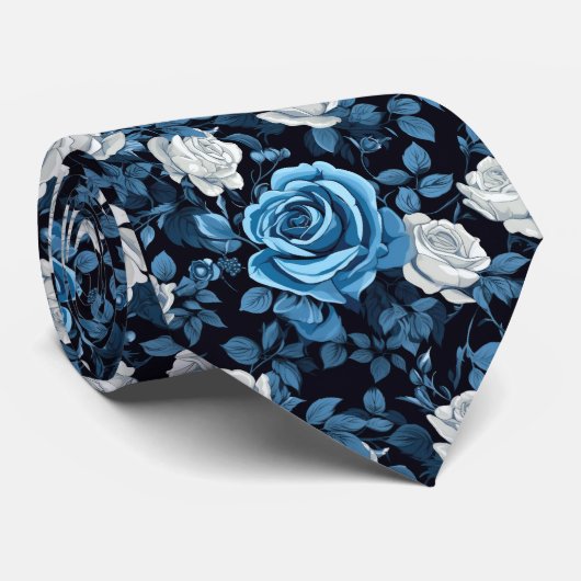 Blauwe en witte rozen stropdas (Opgerold)