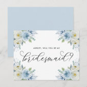 Blauwe en witte rozen zullen mijn Bridesmaid zijn Aankondigingskaart (Voorkant / Achterkant)