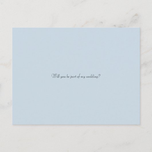 Blauwe en witte rozen zullen mijn Bridesmaid zijn Aankondigingskaart (Achterkant)