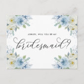 Blauwe en witte rozen zullen mijn Bridesmaid zijn Aankondigingskaart (Voorkant)