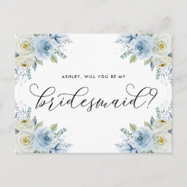 Blauwe en witte rozen zullen mijn Bridesmaid zijn Aankondigingskaart