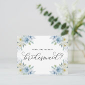 Blauwe en witte rozen zullen mijn Bridesmaid zijn Aankondigingskaart (Staand voorkant)