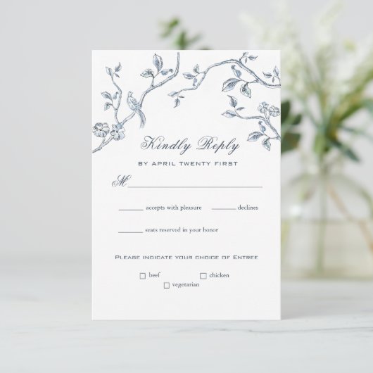 Blauwe en witte RSVP-kaart Kaart (Staand voorkant)