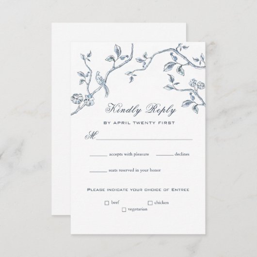 Blauwe en witte RSVP-kaart Kaart (Voorkant / Achterkant)