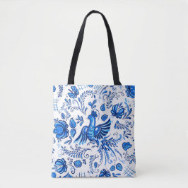Blauwe en witte Russische versiering Tote Bag