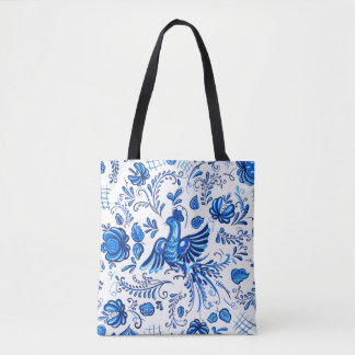 Blauwe en witte Russische versiering Tote Bag