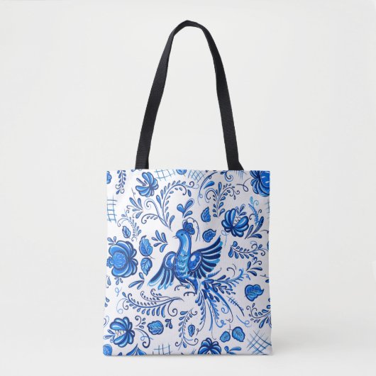 Blauwe en witte Russische versiering Tote Bag (Voorkant)