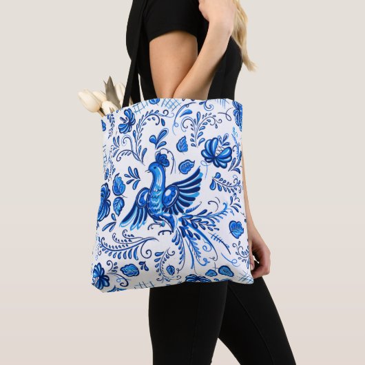 Blauwe en witte Russische versiering Tote Bag (Dichtbij)