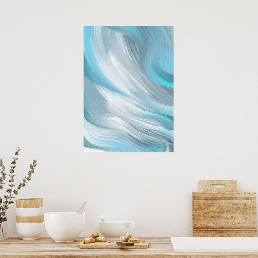 Blauwe en witte samenstelling Abstract Poster (Keuken)