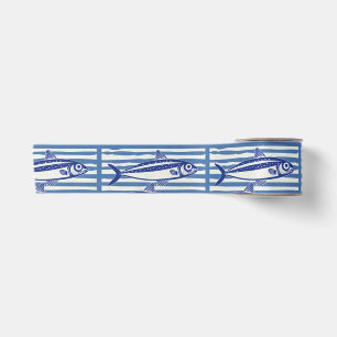 Blauwe en witte sardines strepen satijnen lint