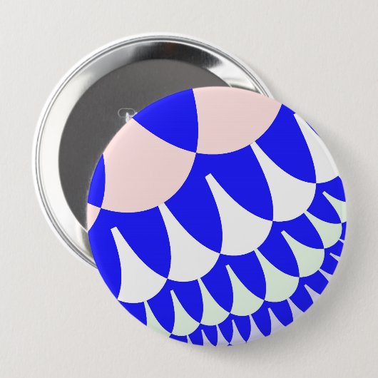 Blauwe en witte schaaltjes ronde button 4,0 cm (Voorkant /achterkant)