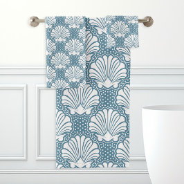 Blauwe en Witte Schelp Bad Handdoek