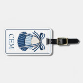 Blauwe en Witte Schelpen en Lint Monogram Bagagelabel (Voorkant horizontaal)