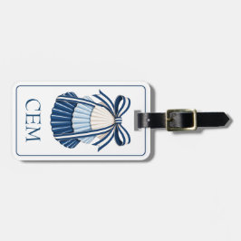 Blauwe en Witte Schelpen en Lint Monogram Bagagelabel
