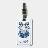 Blauwe en Witte Schelpen en Lint Monogram Bagagelabel (Voorkant verticaal)