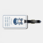 Blauwe en Witte Schelpen en Lint Monogram Bagagelabel (Achterkant horizontaal)