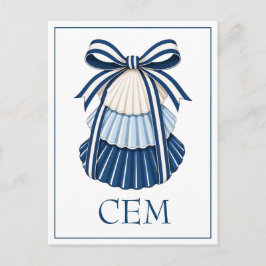 Blauwe en Witte Schelpen en Lint Monogram Briefkaart