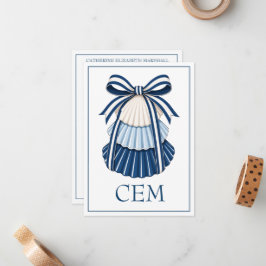 Blauwe en Witte Schelpen en Lint Monogram Notitiekaartje