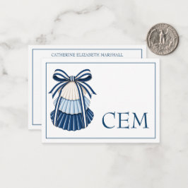 Blauwe en Witte Schelpen en Lint Monogram Notitiekaartje