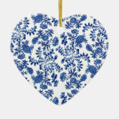 Blauwe en witte sierbloem keramisch ornament (Voorkant)