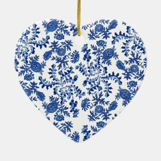 Blauwe en witte sierbloem keramisch ornament (Achterkant)