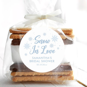 Blauwe en witte sneeuw in de liefde Winter Vrijgez Ronde Sticker