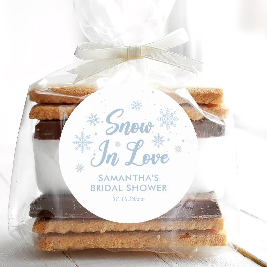 Blauwe en witte sneeuw in de liefde Winter Vrijgez Ronde Sticker