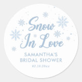 Blauwe en witte sneeuw in de liefde Winter Vrijgez Ronde Sticker (Voorkant)