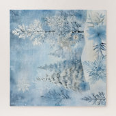 Blauwe en witte sneeuwval bomen in de winter sneeu legpuzzel (Verticaal)