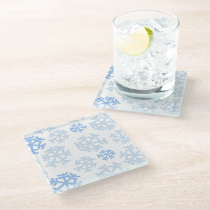 Blauwe en witte sneeuwvlok glazen onderzetter