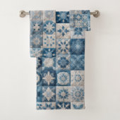 Blauwe en witte sneeuwvlok quilt bad handdoek (Insitu)
