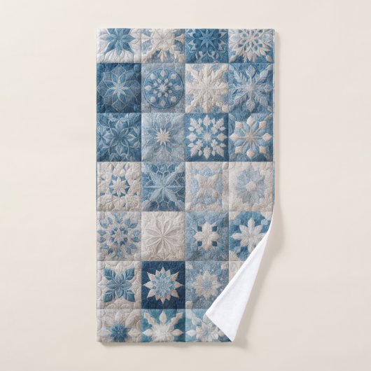 Blauwe en witte sneeuwvlok quilt bad handdoek (Handdoek)