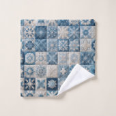 Blauwe en witte sneeuwvlok quilt bad handdoek (Wasdoekje)