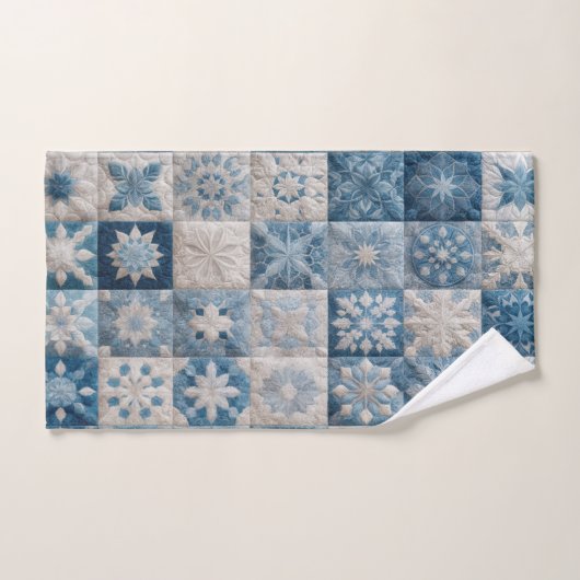 Blauwe en witte sneeuwvlok quilt bad handdoek (Handdoek)
