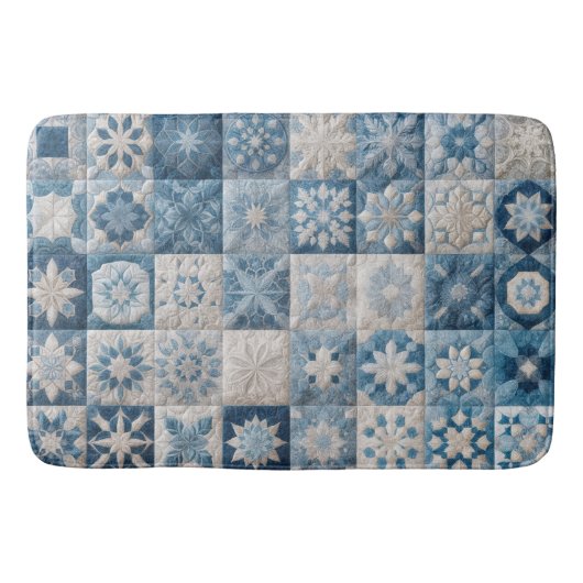 Blauwe en witte sneeuwvlok quilt badmat (Voorkant)