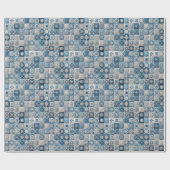 Blauwe en witte sneeuwvlok quilt cadeaupapier (Vlak)