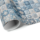 Blauwe en witte sneeuwvlok quilt cadeaupapier (Rol Hoek)