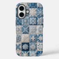 Blauwe en witte sneeuwvlok quilt