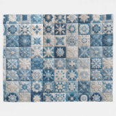 Blauwe en witte sneeuwvlok quilt fleece deken (Voorkant (Horizontaal))