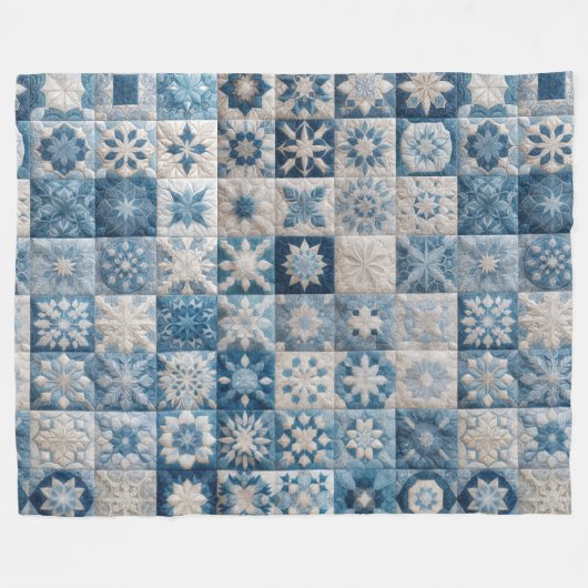 Blauwe en witte sneeuwvlok quilt fleece deken (Voorkant (Horizontaal))