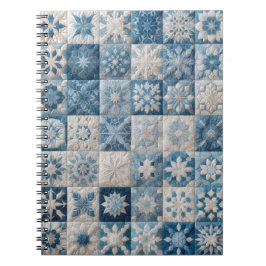 Blauwe en witte sneeuwvlok quilt notitieboek