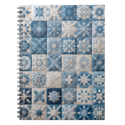 Blauwe en witte sneeuwvlok quilt notitieboek (Voorkant)