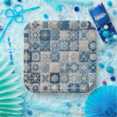 Blauwe en witte sneeuwvlok quilt papieren bordje (Feest)