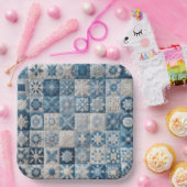 Blauwe en witte sneeuwvlok quilt papieren bordje (Feest)