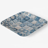 Blauwe en witte sneeuwvlok quilt papieren bordje (Gebogen)
