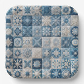 Blauwe en witte sneeuwvlok quilt papieren bordje (Voorkant)