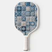 Blauwe en witte sneeuwvlok quilt pickleball paddle (Achterkant)